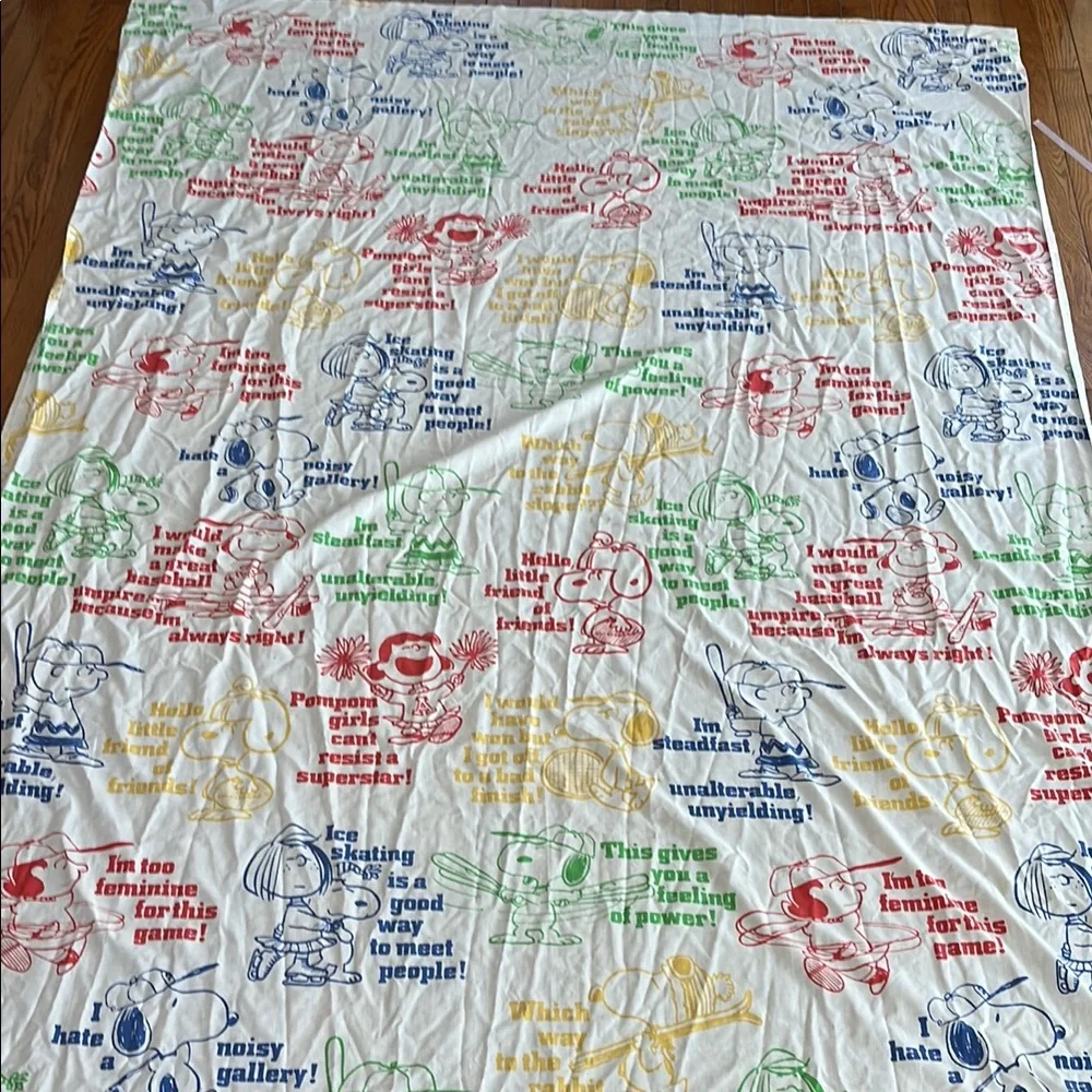 Vintage Peanuts Charlie Brown Snoopy Twin TopSheet Retro Colorful Upcycle fabric